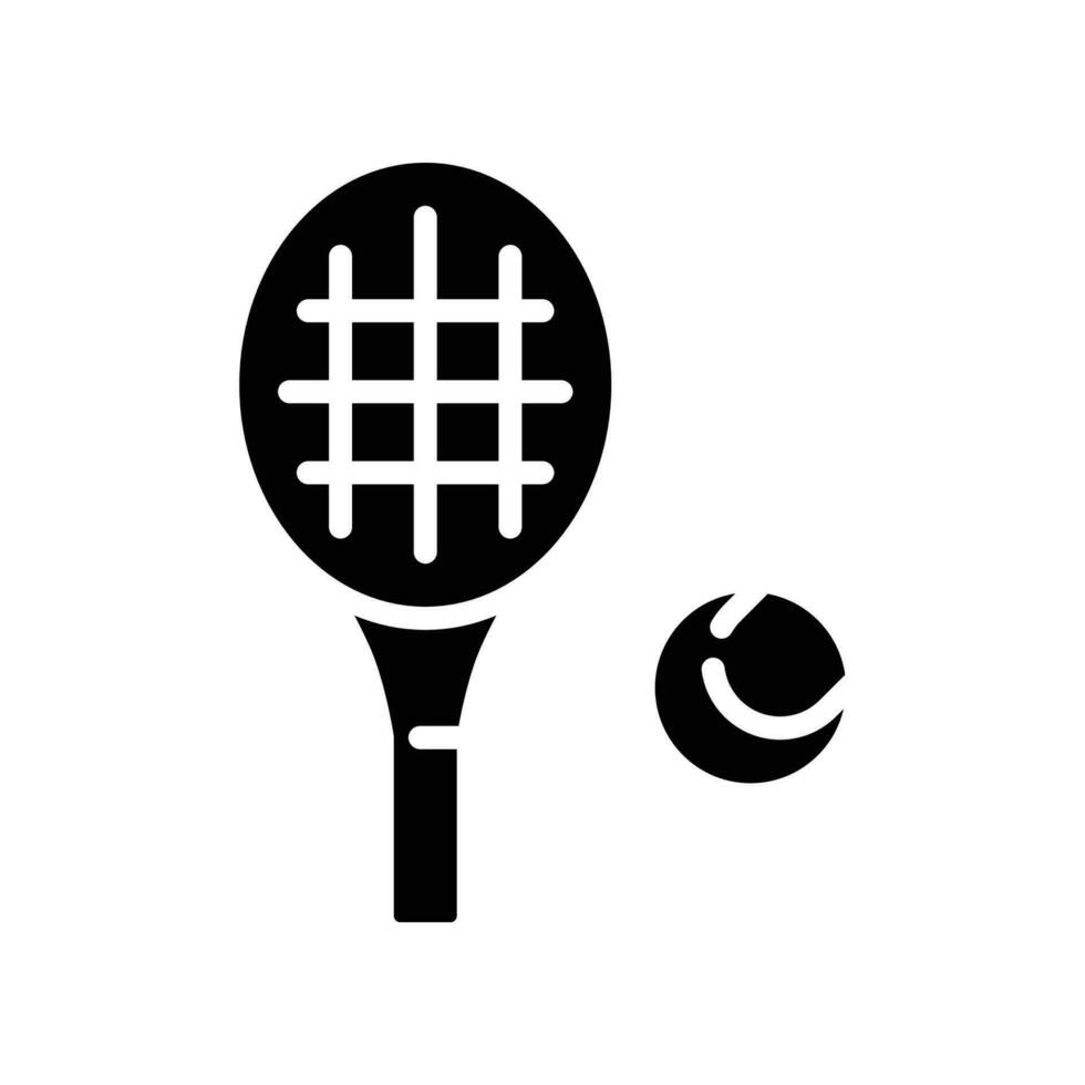 raqueta y tenis pelota, deporte icono. jugar tenis juego con raqueta. pictograma sólido o glifo estilo logo símbolo para móvil aplicación y sitio web. vector ilustración. diseño en blanco antecedentes. eps 10