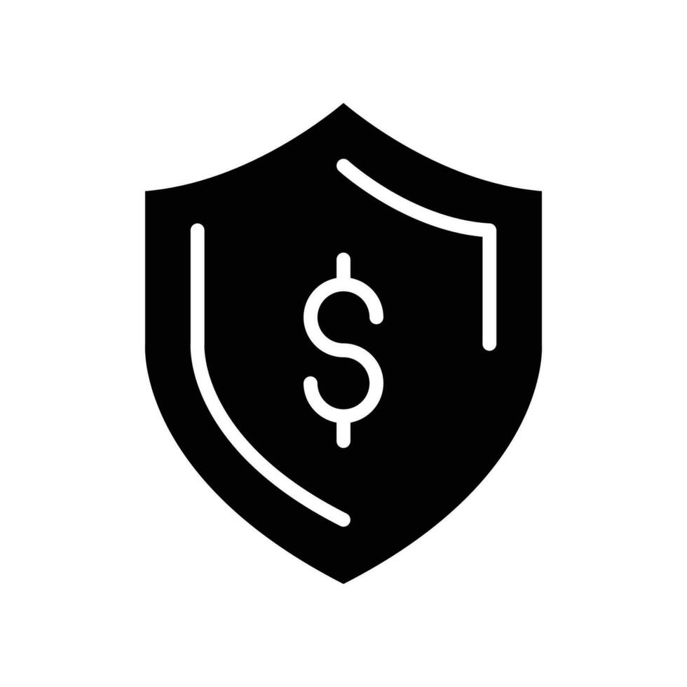 garantizar financiero, proteger dólar icono. dinero seguro con blindaje. moneda riqueza insignia. ahorros y inversión la seguridad cuidado. glifo pictograma vector ilustración. diseño en blanco antecedentes eps 10