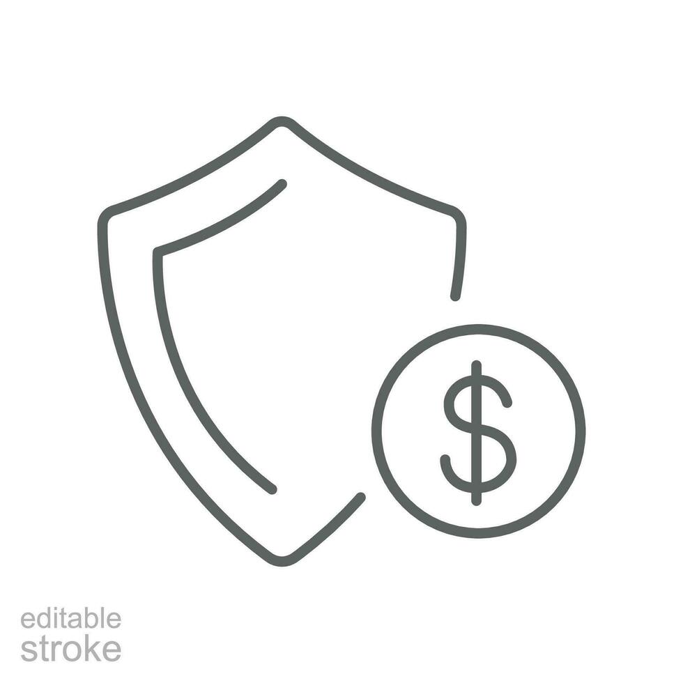 garantizar financiero proteger icono. dinero seguro con dólar blindaje. moneda riqueza insignia. ahorros y inversión la seguridad cuidado. editable carrera vector ilustración. diseño en blanco antecedentes. eps 10