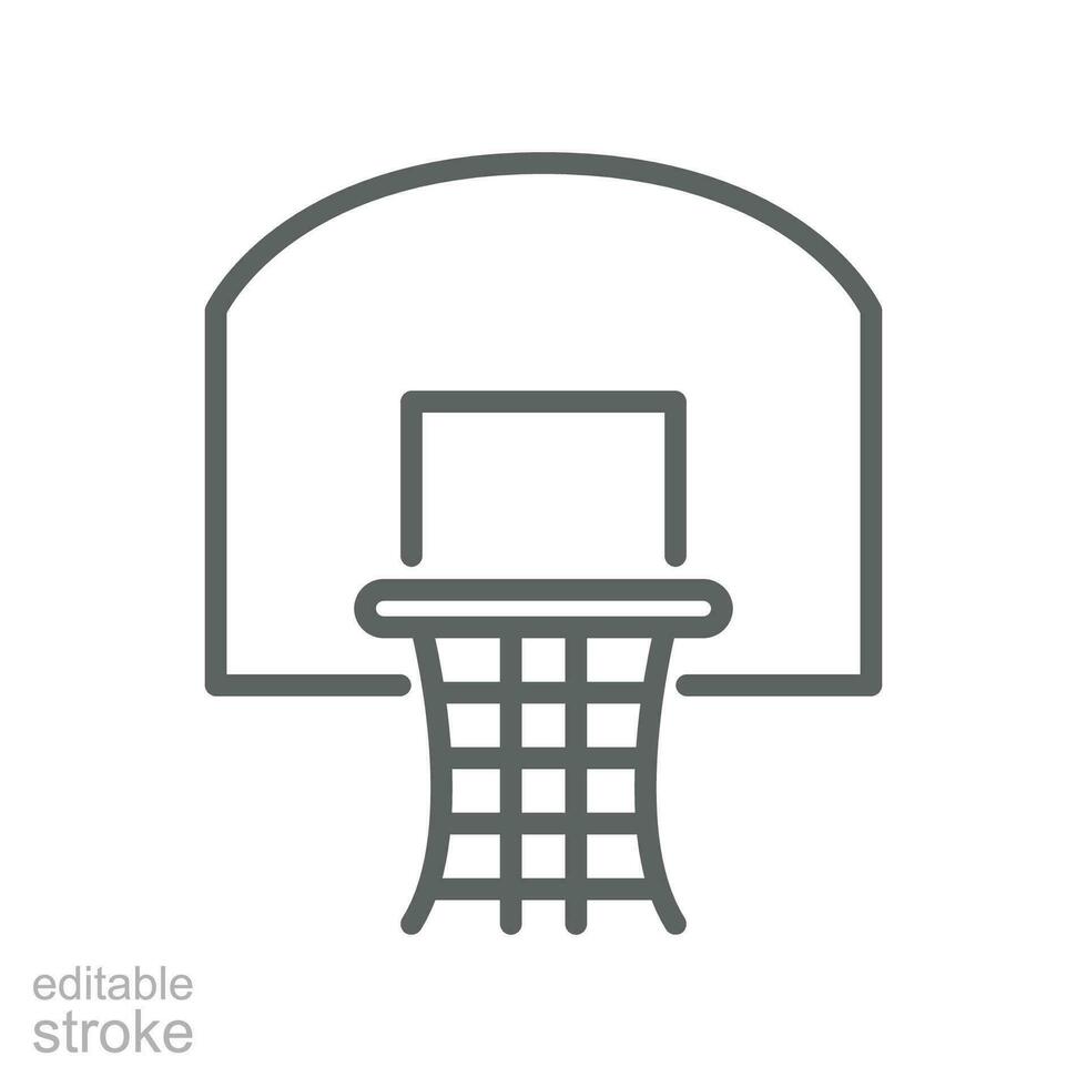 Basket ring sport icon. Basketball hoop, basketball net as ring that players try to throw the ball into in order to score points. Editable stroke vector illustration. Design on white background EPS 10