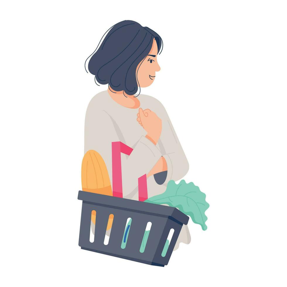 Trendy Buying Groceries vector