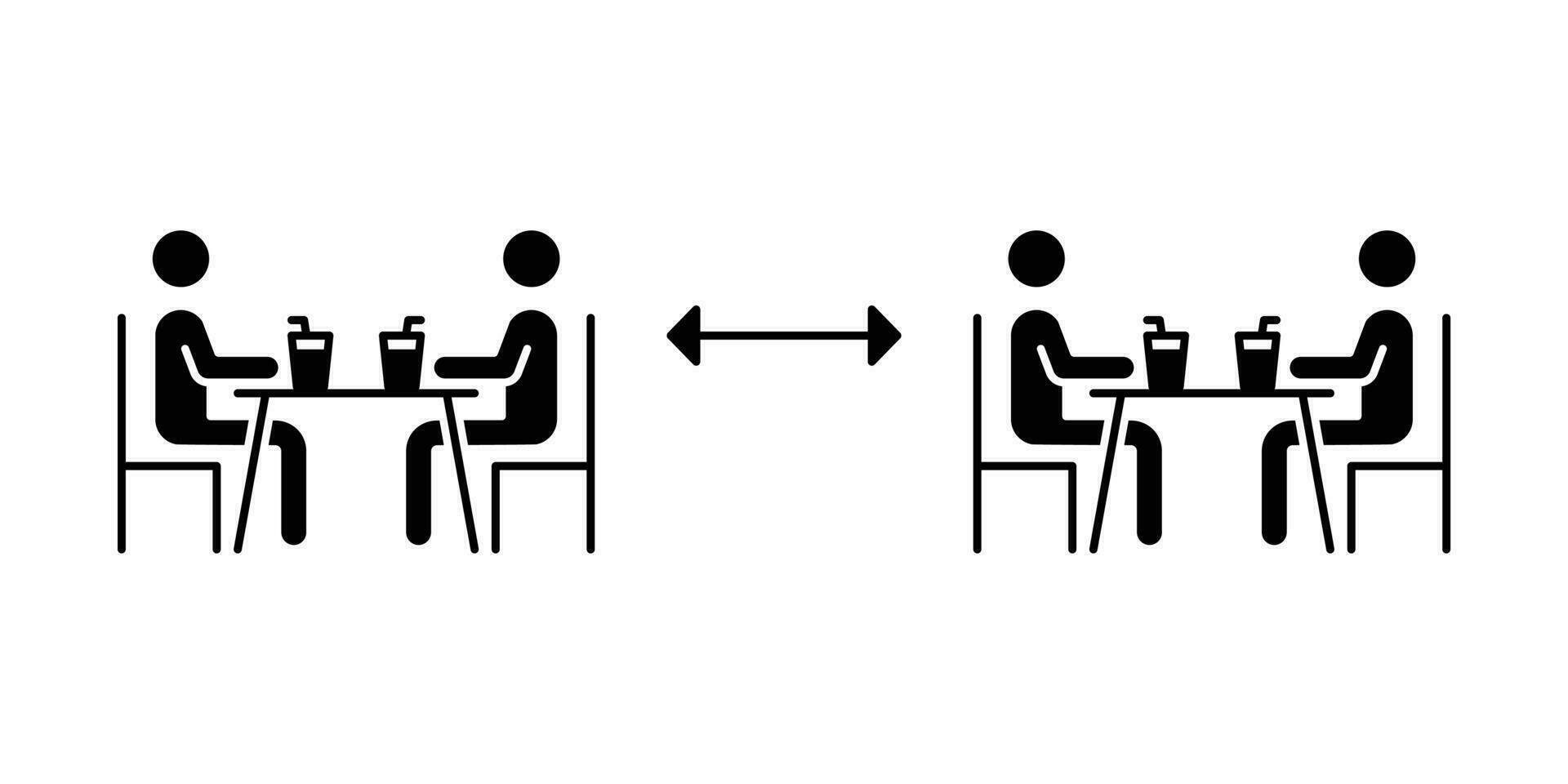 Two group people drinking coffee in cafe icon. New normal dine in concept with safe table. keep social distancing as prevention spread of Covid19. Solid, Glyph style. vector illustration Design EPS 10