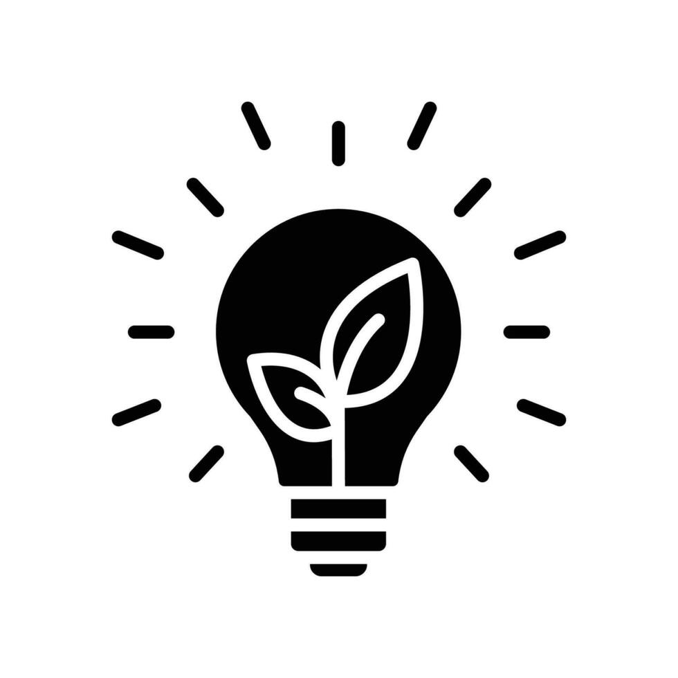 Sustainable ecological energy icon. Renewable biomass energy saving. Go green lamp tube power consumption. zero emission bulb. Glyph solid style vector illustration. Design on white background. EPS 10