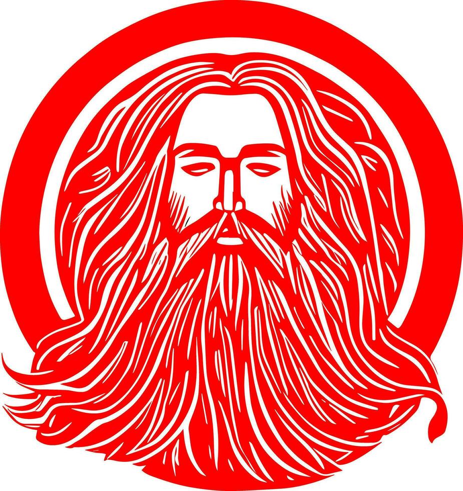 Old man face vector illustration, red sketchy face icon, logo or avatar concept