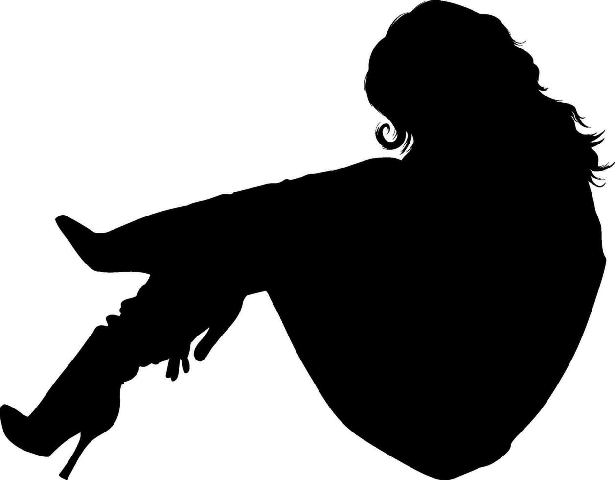 Woman silhouette isolated over white background. Sitting lady figure vector illustration