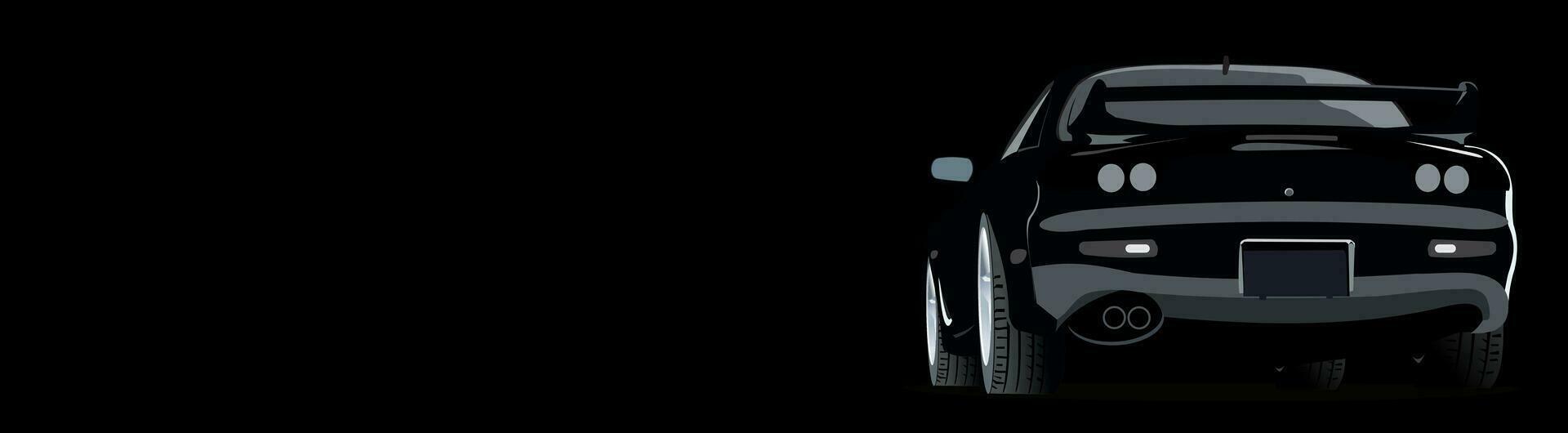 Modern sportcar back view vector illustration. City car isolated over black background