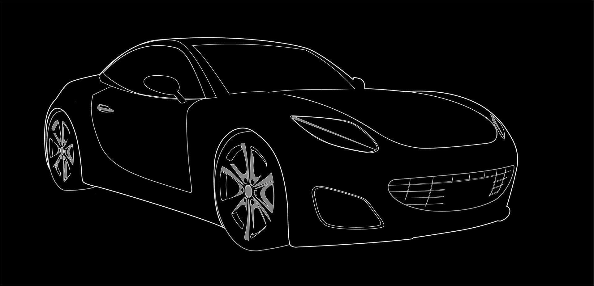 deporte coche bosquejo terminado negro fondo, vector ilustración. moderno carro deportivo