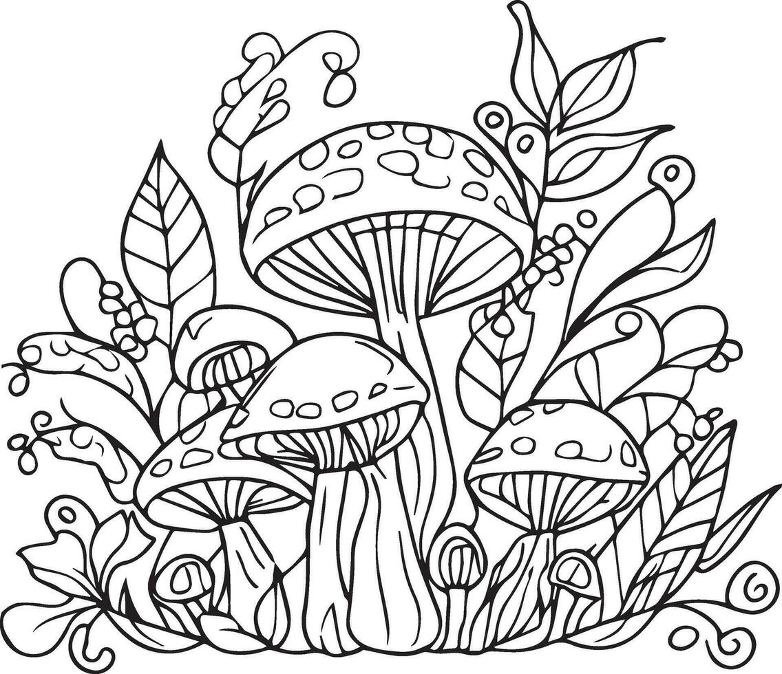 fall harvest coloring sheet, Autumn harvest for Thanksgiving day, autumn leaf line drawings, fall leaves hand-drawn coloring sheet, mushroom in autumn Happy Fall coloring page vector