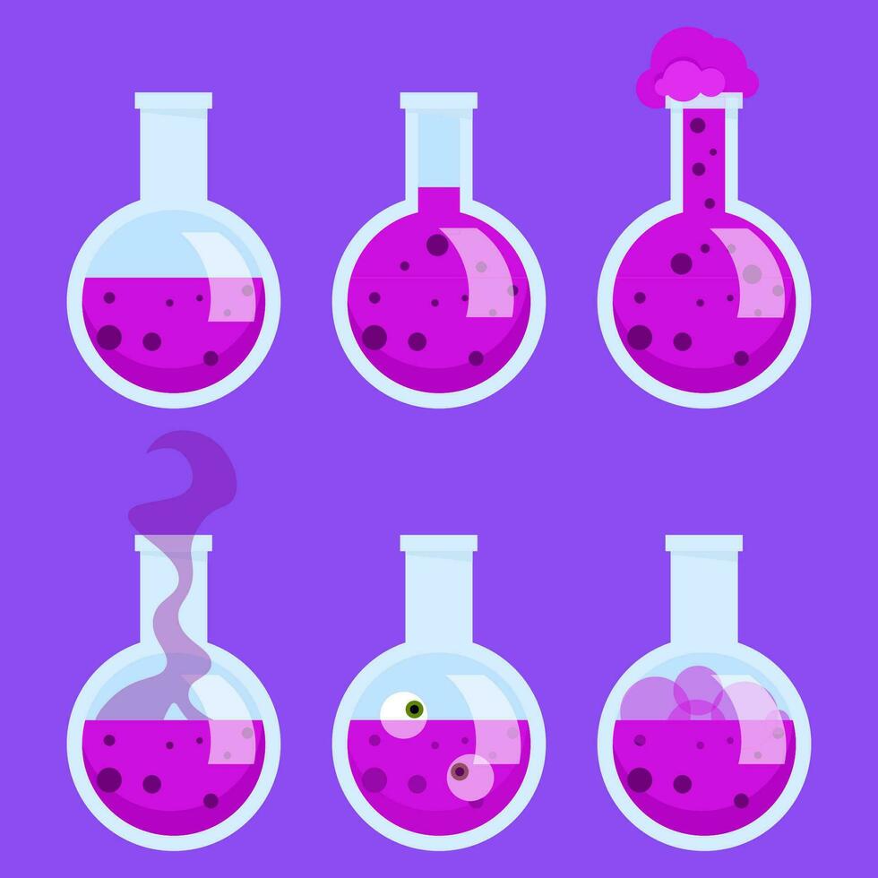 Set of jars with pink potion for witch magic vector