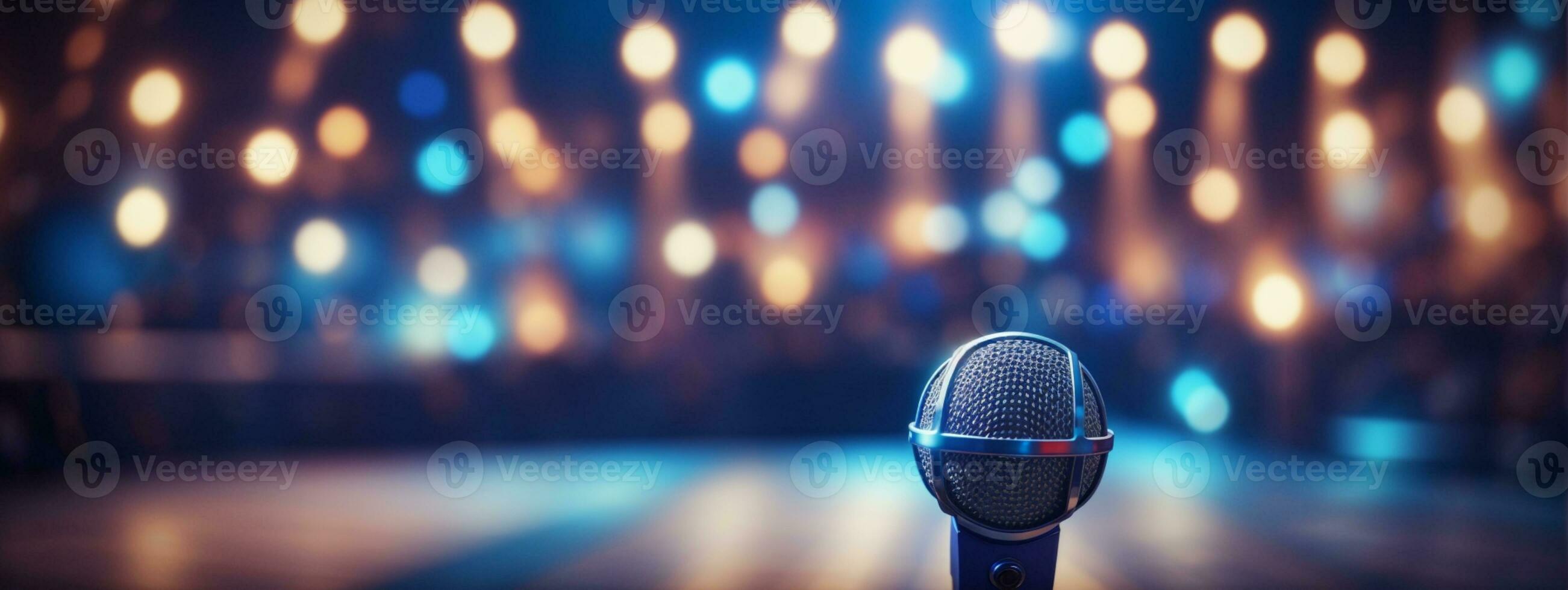 Retro microphone on stage. AI generated photo