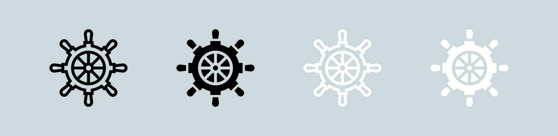 Helm icon set in black and white. Ship wheel signs vector illustration.