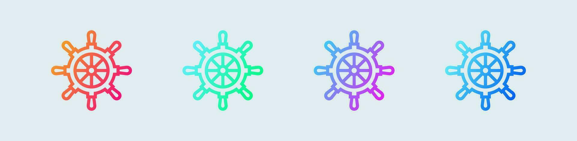 timón línea icono en degradado colores. Embarcacion rueda señales vector ilustración.