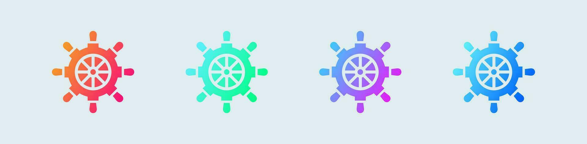 timón sólido icono en degradado colores. Embarcacion rueda señales vector ilustración.