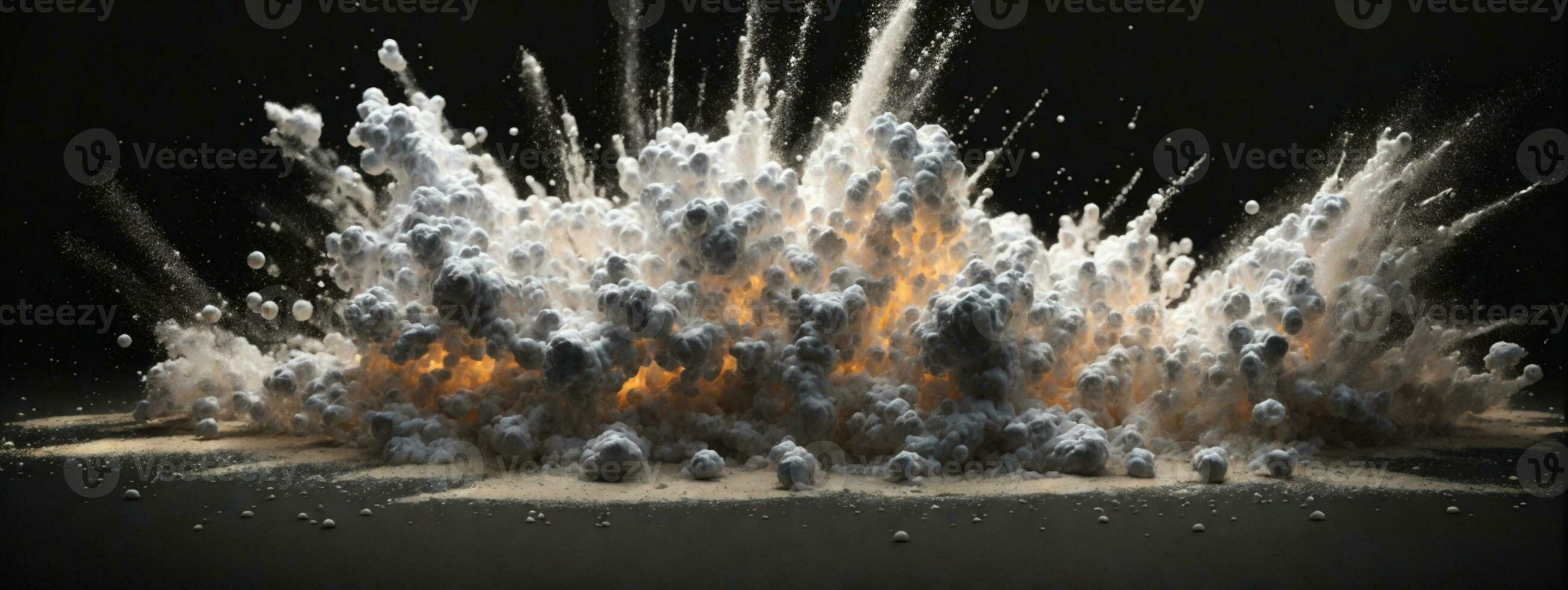 Abstract white powder explosion isolated on black background.. AI generated photo