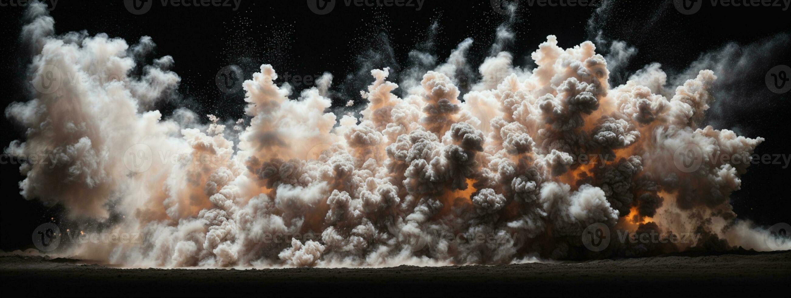 Abstract white powder explosion isolated on black background.. AI generated photo