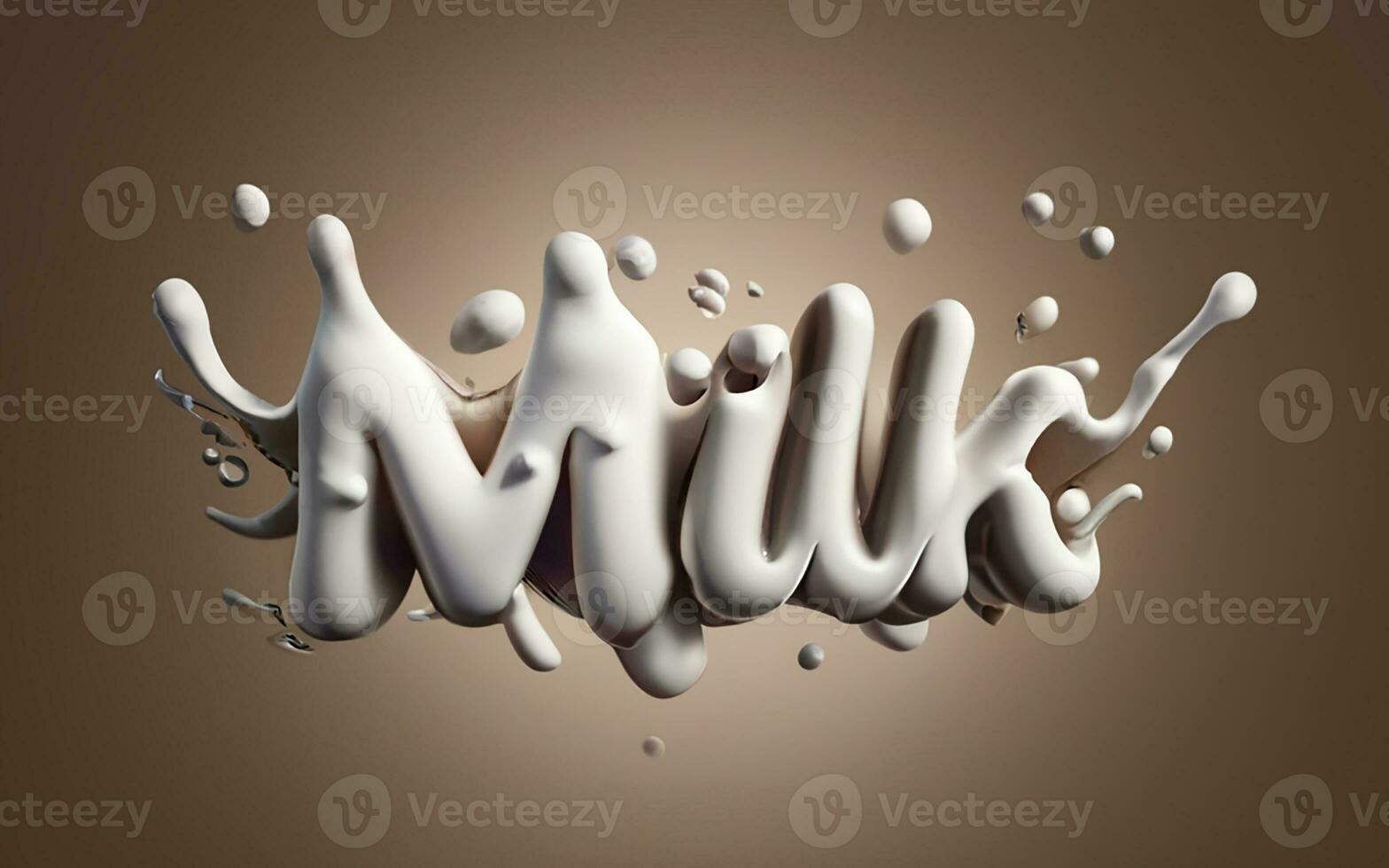 3D image, the inscription milk, volumetric letters with splashes and drops of milk photo