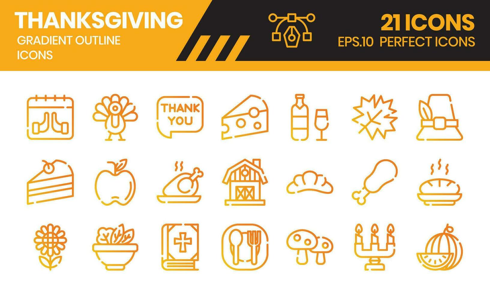 Thanksgiving gradient outline icons set. vector