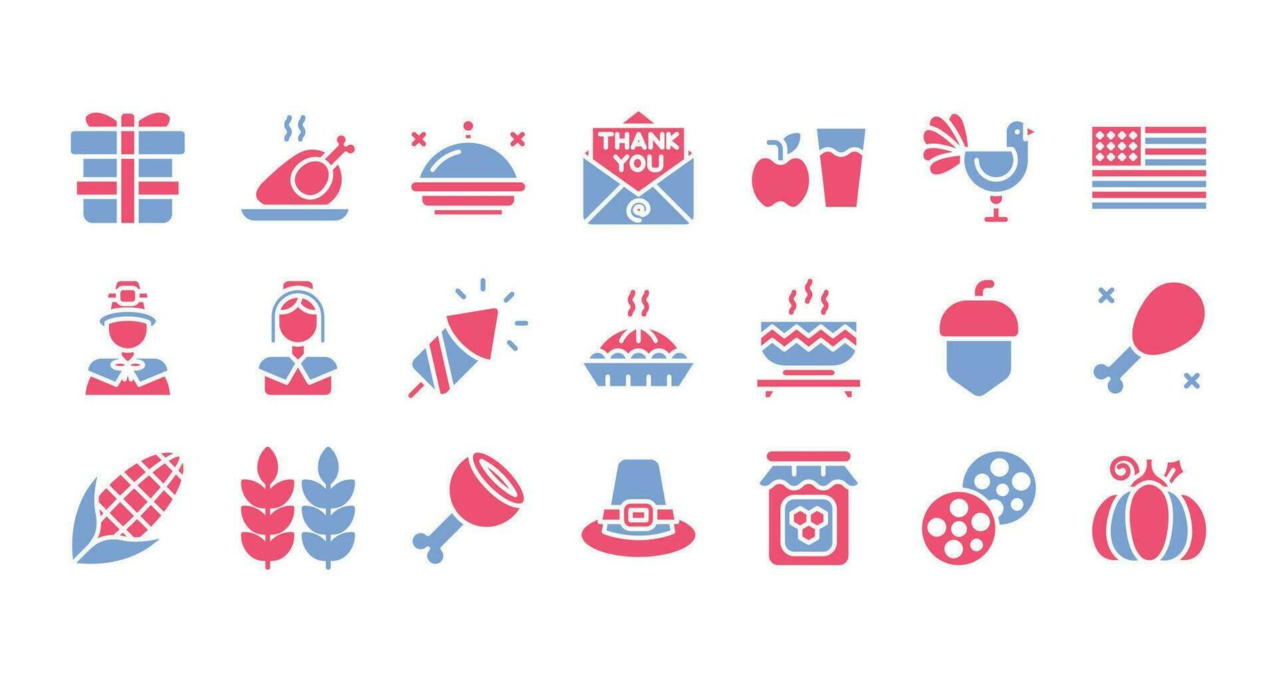 Thanksgiving flat two color icons set vector