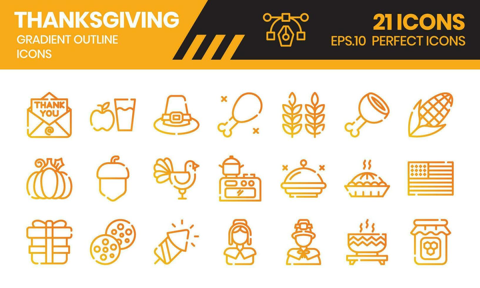 Thanksgiving gradient outline icons set. vector