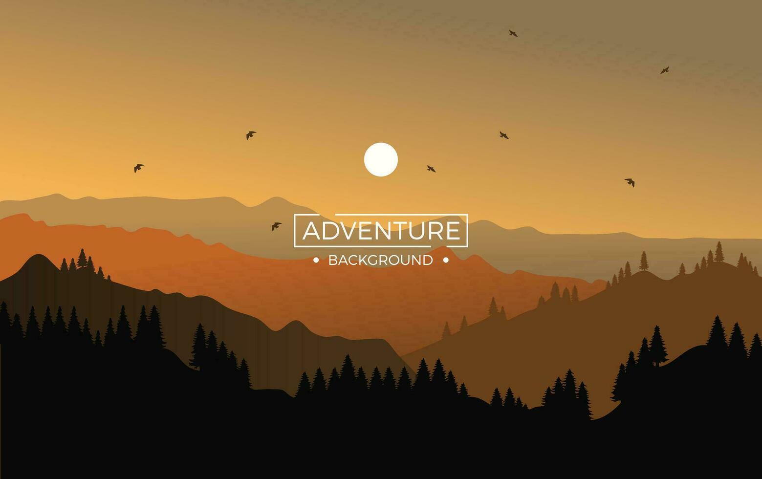 The mountain landscape with fir trees during the night, against a vibrant orange background. vector