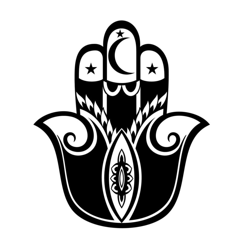 Hamsa hand drawn symbol with lotus flower. vector