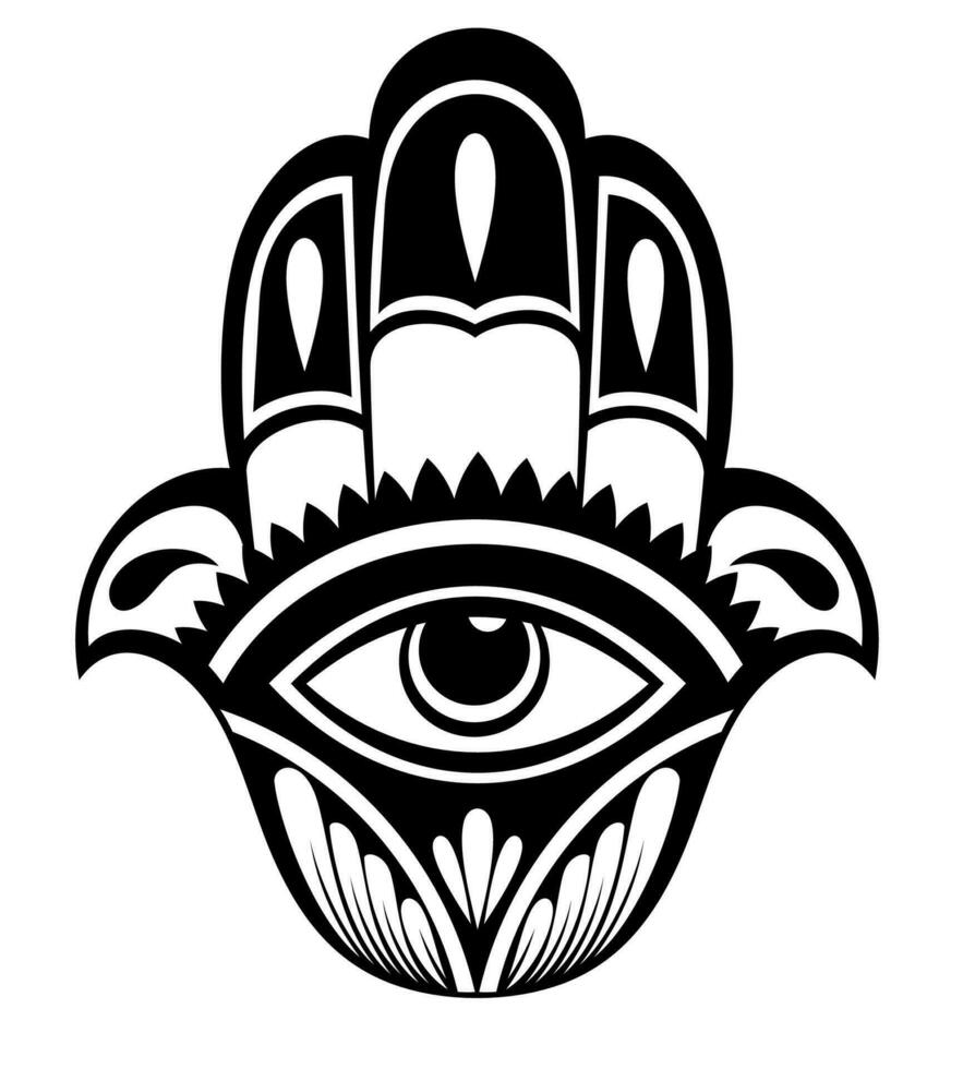 mano dibujado florido amuleto hamsa mano de Fátima con un ojo y loto vector