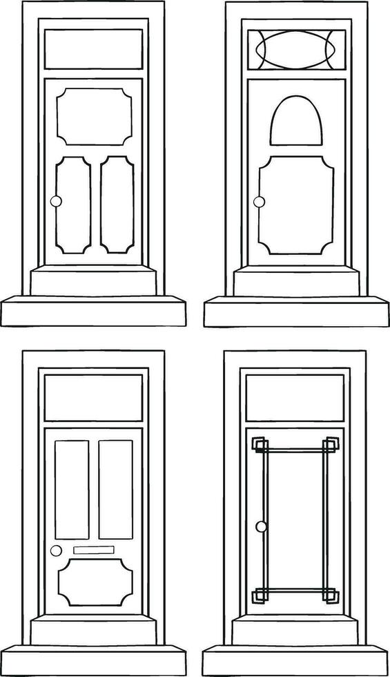 Set of linear icons of different doors. Vector illustration