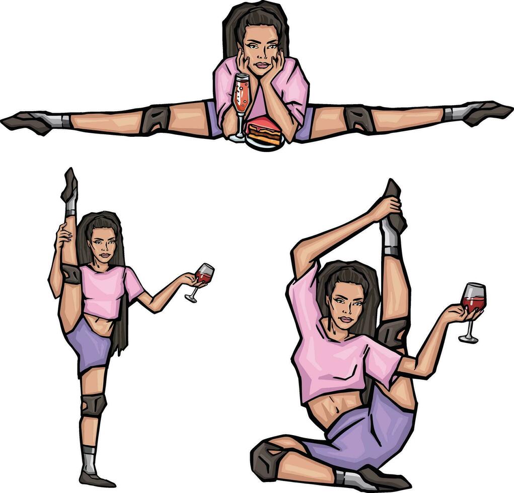 beautiful flexible girl gymnast athlete yoga set illustration vector