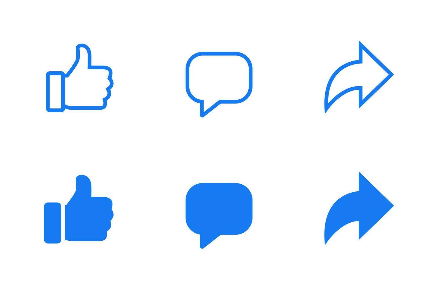 Like, comment, and share icon vector in flat style. Social media post elements