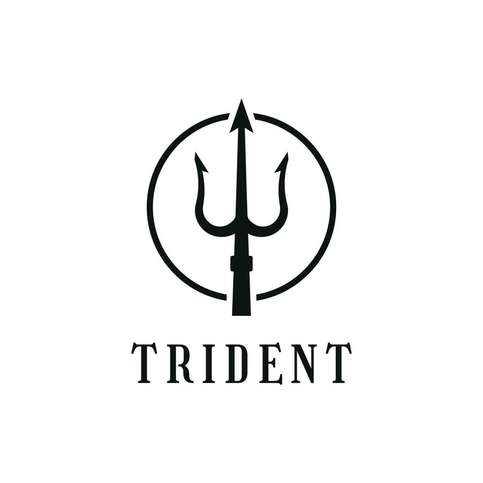 Trident neptune logo design with circle vector