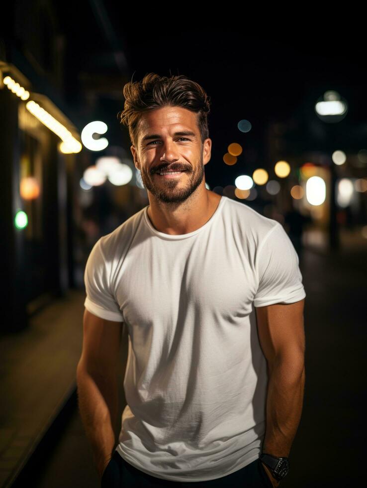 Model man in white t-shirt mockup photo