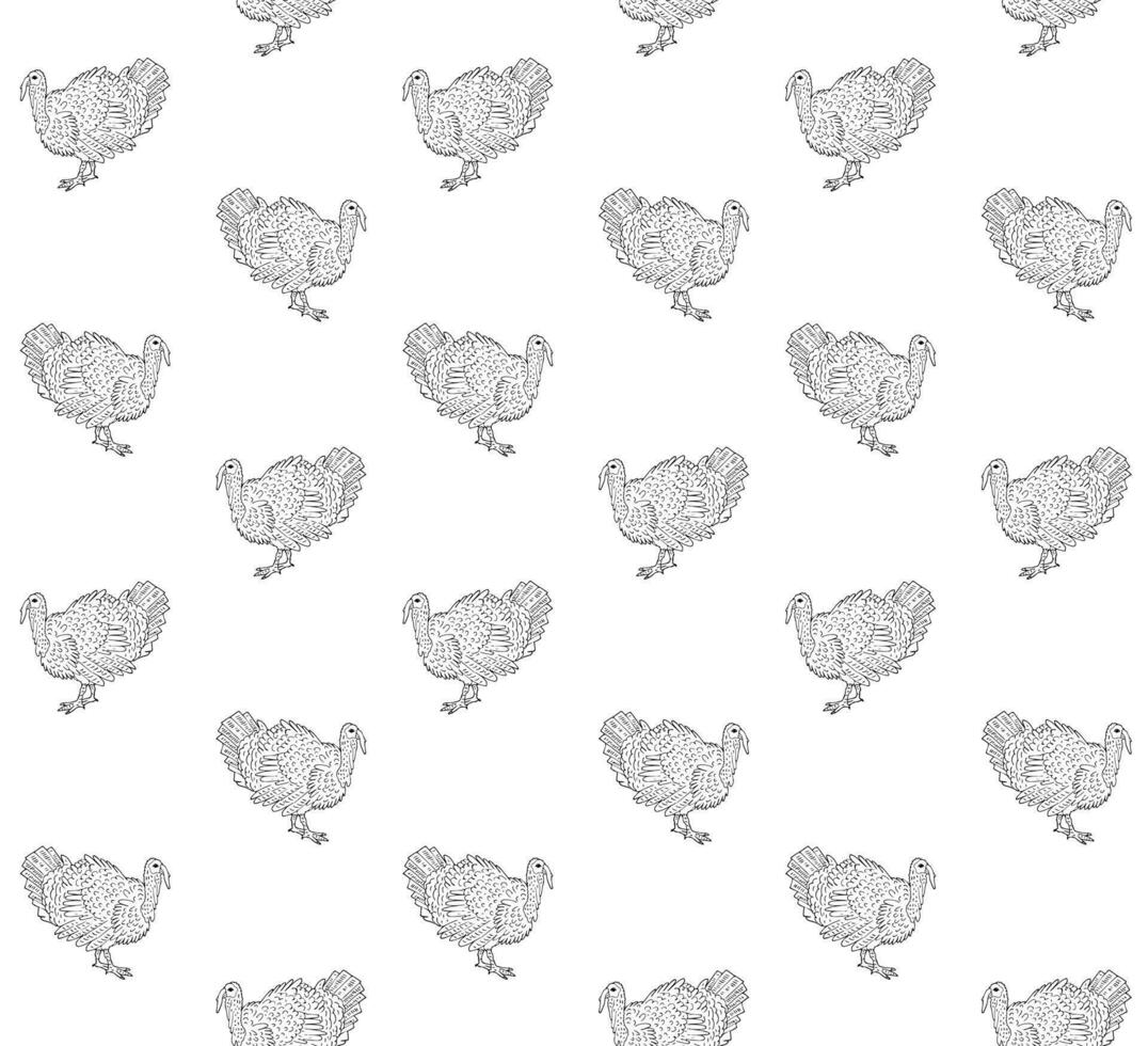 Vector seamless pattern of hand drawn turkey