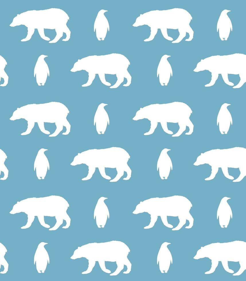 Seamless pattern of penguin and bear silhouette vector