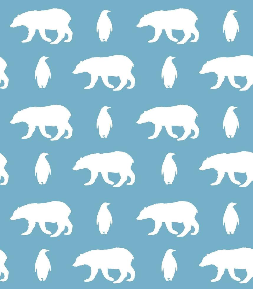 Seamless pattern of penguin and bear silhouette vector