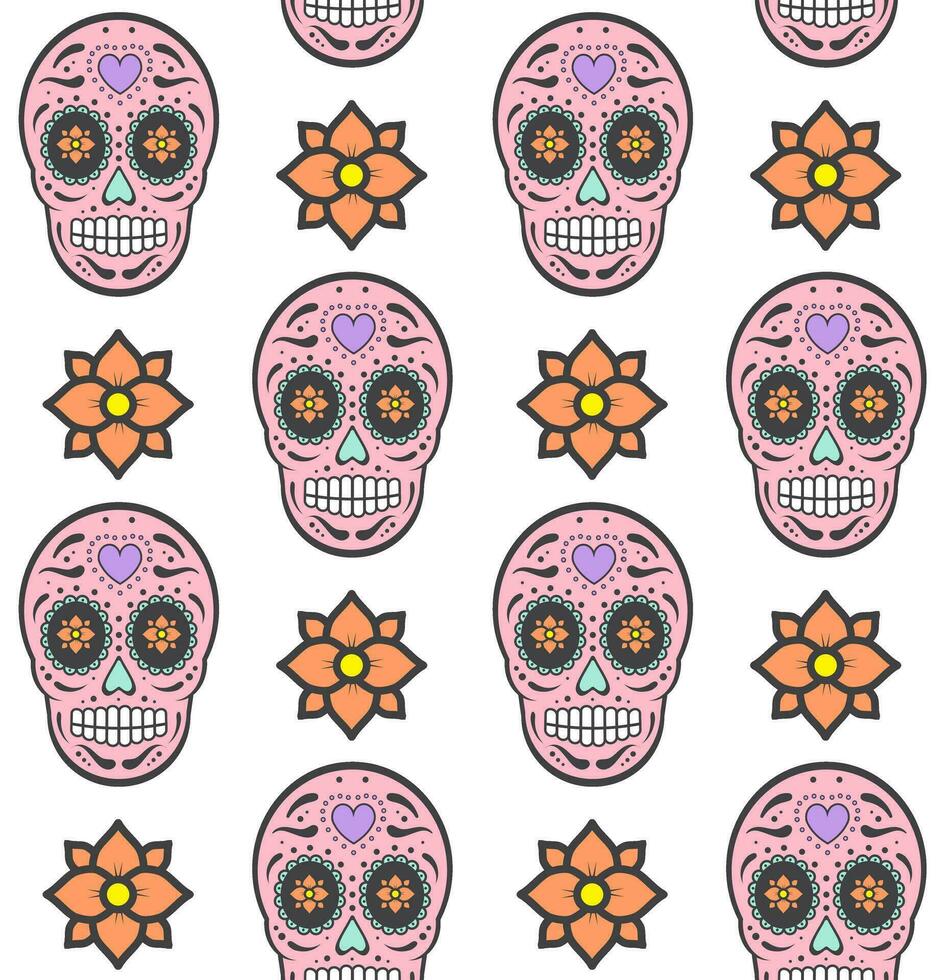 Vector seamless pattern of Mexican sugar skull