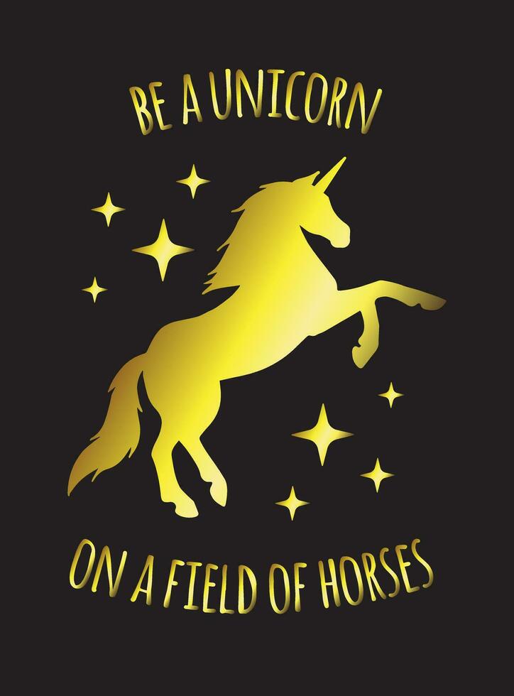 Vector golden hand drawn unicorn with quote card