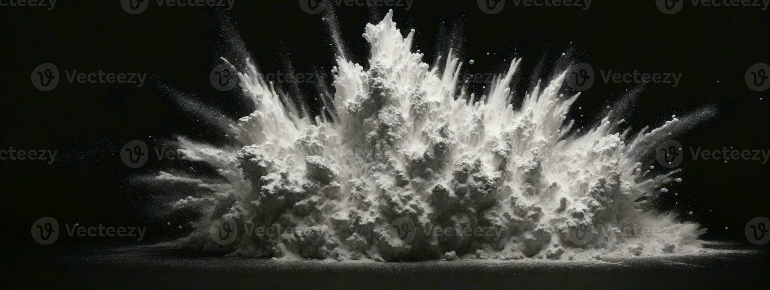 Abstract white powder explosion isolated on black background.. AI generated photo