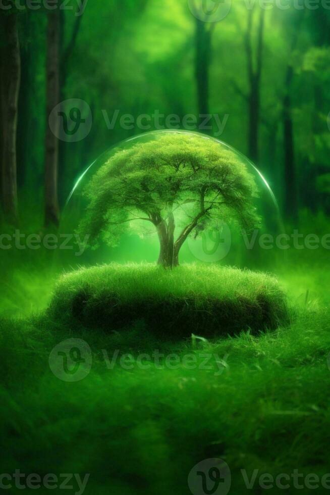 Green Globe On Moss - Environmental Concept. AI generated photo