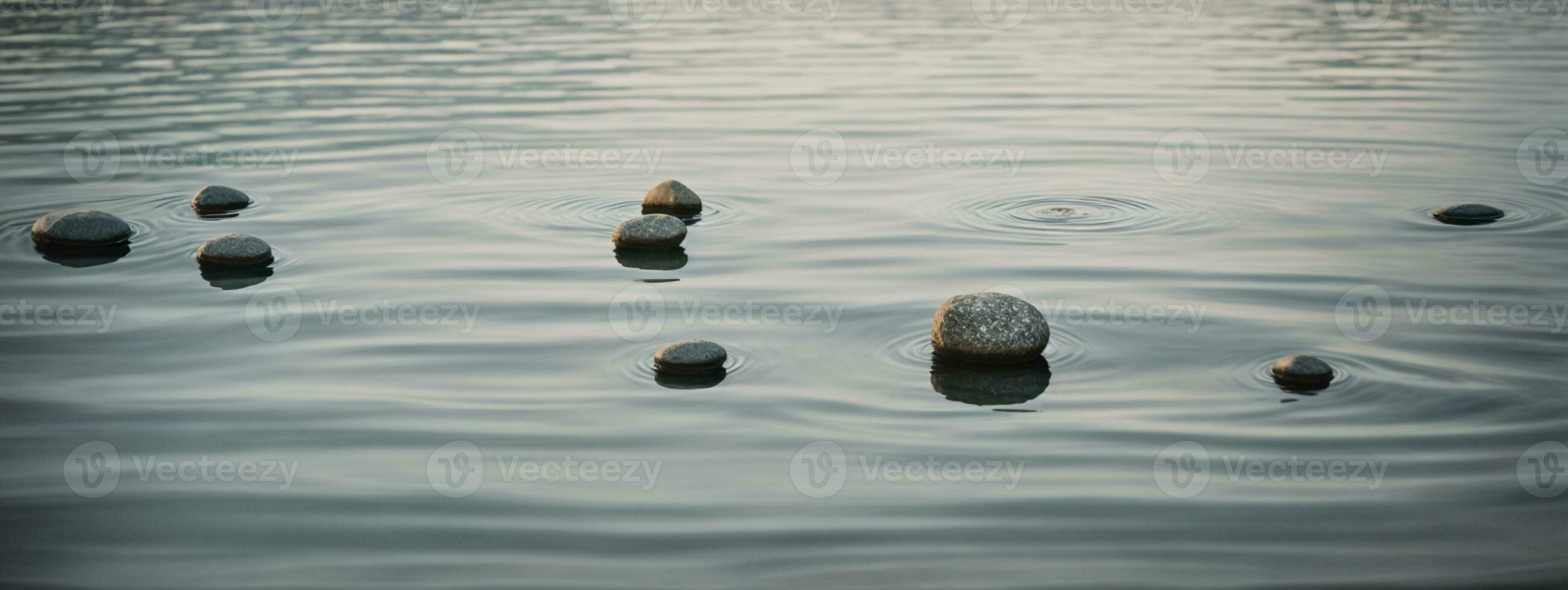 Zen path of stones in widescreen. AI generated photo