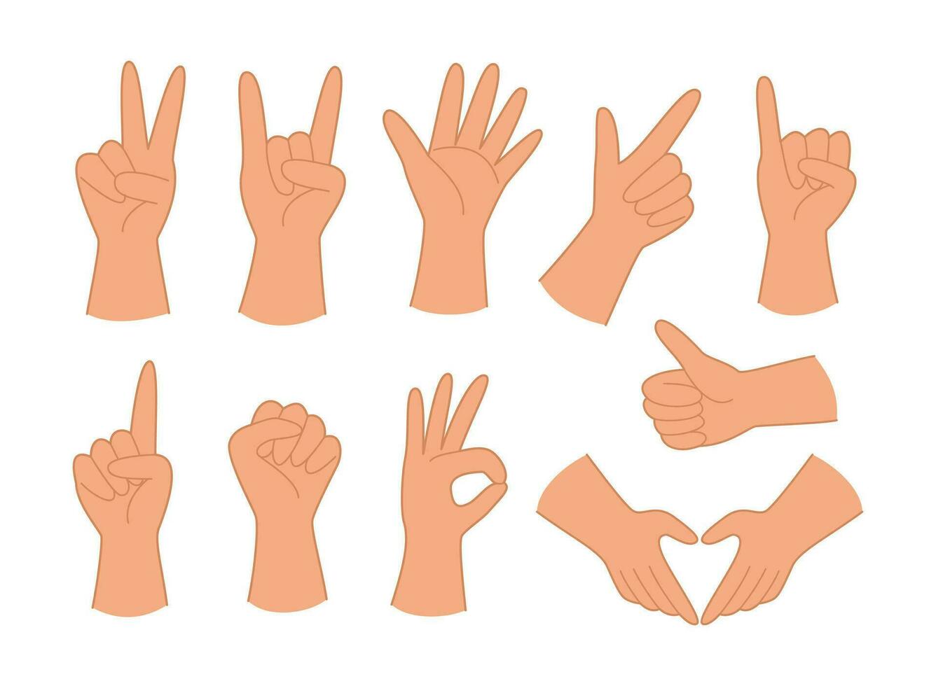 Set of Hands Showing Different Gestures for Signal Language Concept Illustration vector