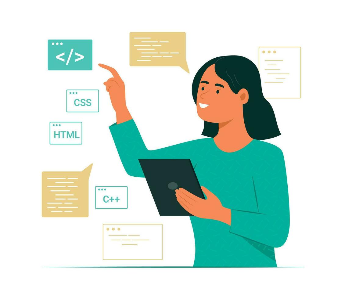 Programmer Woman Process Coding for Software Development Concept Illustration vector