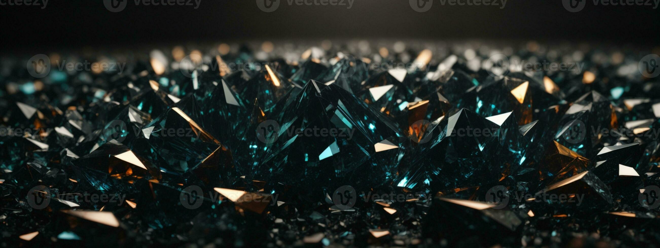 3d render, abstract black crystal background, faceted texture, macro panorama, wide panoramic polygonal wallpaper. AI generated photo