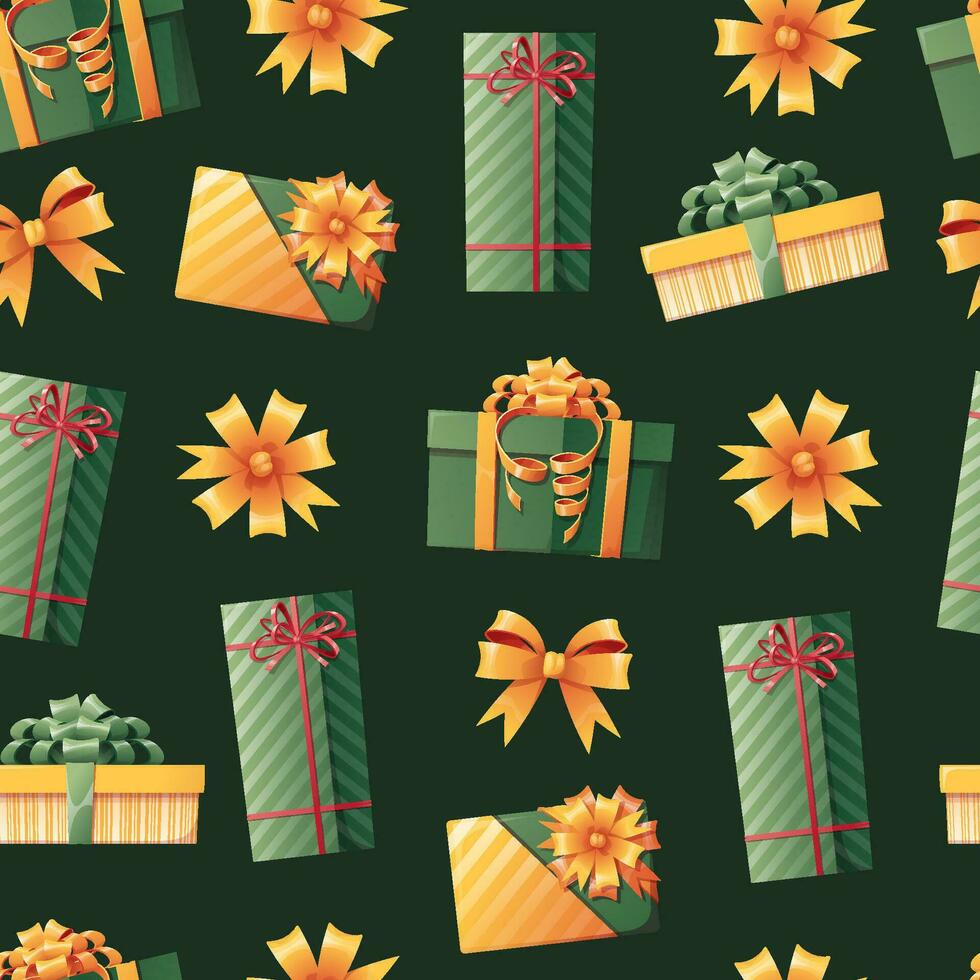 Seamless pattern with gift boxes and ribbons and bows. Background for New Year, Christmas, birthday. Texture for wrapping paper, wallpapers, fabrics, etc. vector