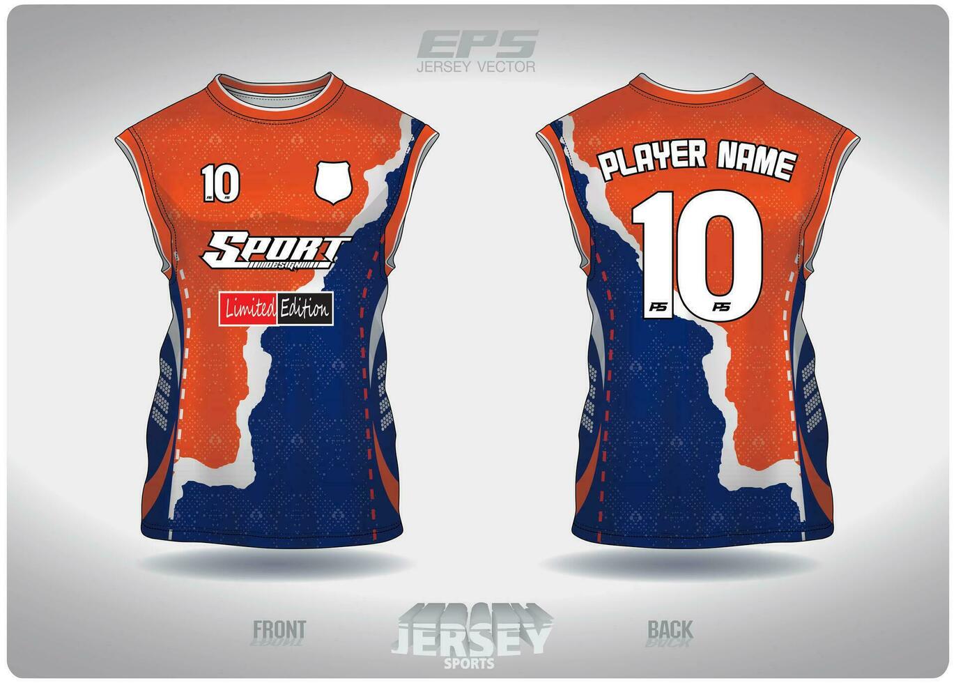 EPS jersey sports shirt vector.orange blue paper tore pattern design, illustration, textile background for sleeveless shirt sports t-shirt, football jersey sleeveless shirt vector
