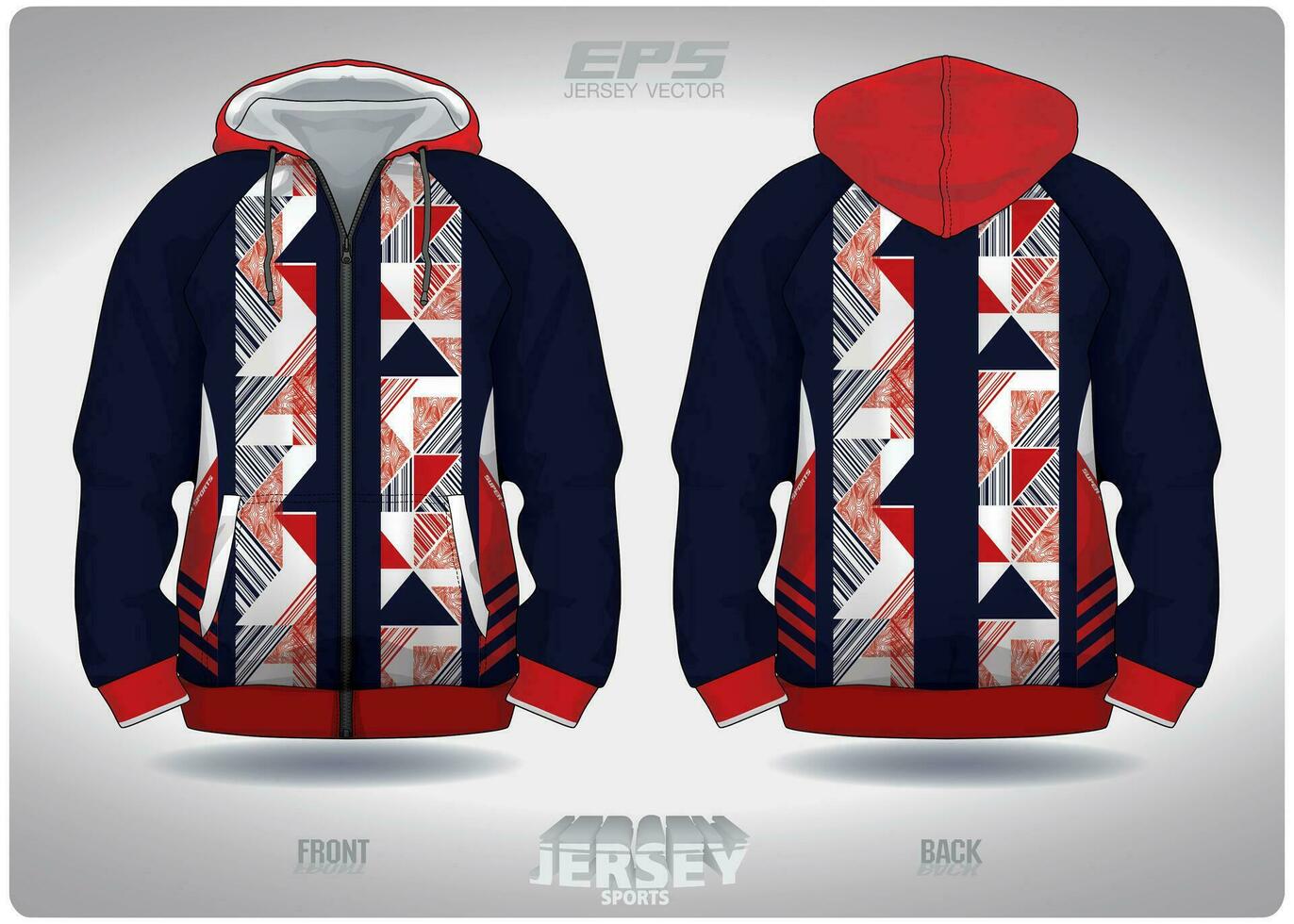 EPS jersey sports shirt vector.complex red blue triangle pattern design, illustration, textile background for sports long sleeve hoodie vector