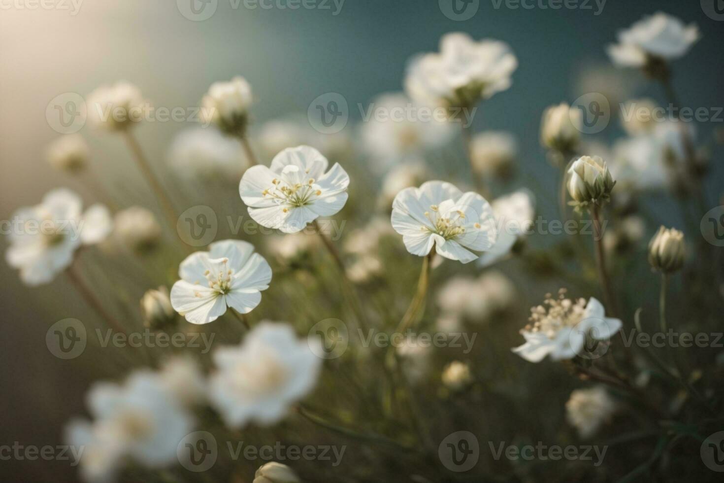 Gypsophila dry little white flowers light macro. AI generated photo