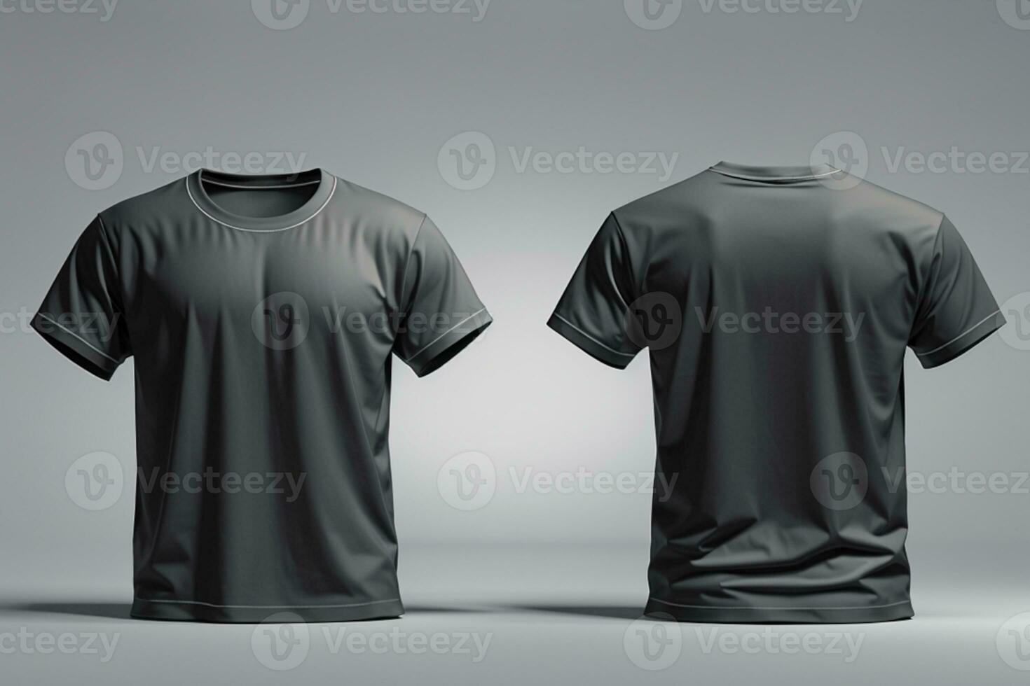 Blank T Shirt color black template front and back view on white background. AI generated photo