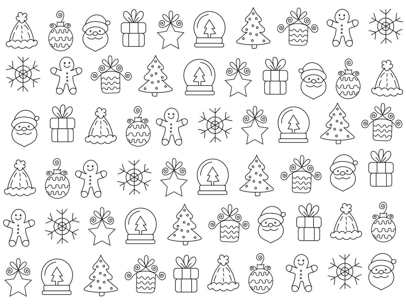 Navidad icono conjunto con copos de nieve, sombreros, estrella, Navidad árbol, pelotas, naranja, calcetín, regalo, bebida y guirnaldas vector íconos para negocio y Días festivos