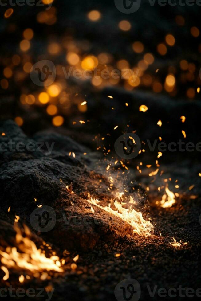 detalle de fuego chispas aislado en negro antecedentes. ai generado foto