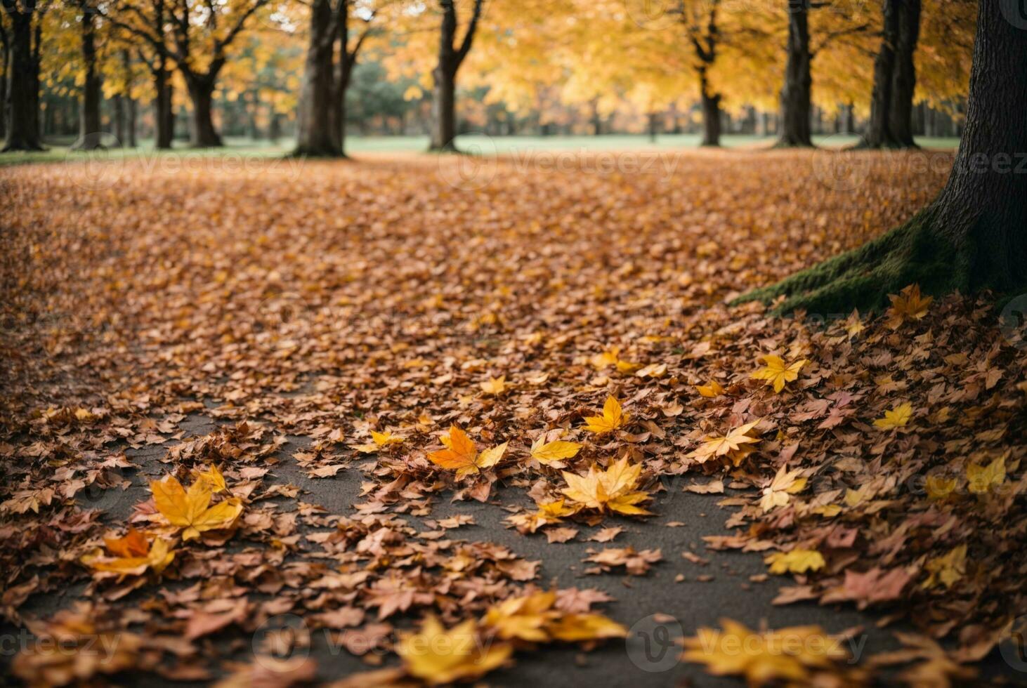 Beautiful autumn landscape with. Colorful foliage in the park. Falling leaves natural background. AI generated photo